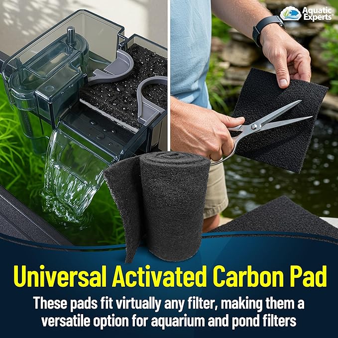 Aquarium Carbon Pad - Cut to Fit Carbon Infused Filter Pad Media for Crystal Clear Fish Tank and Ponds (24 Inch Width, 36 Inch Long)