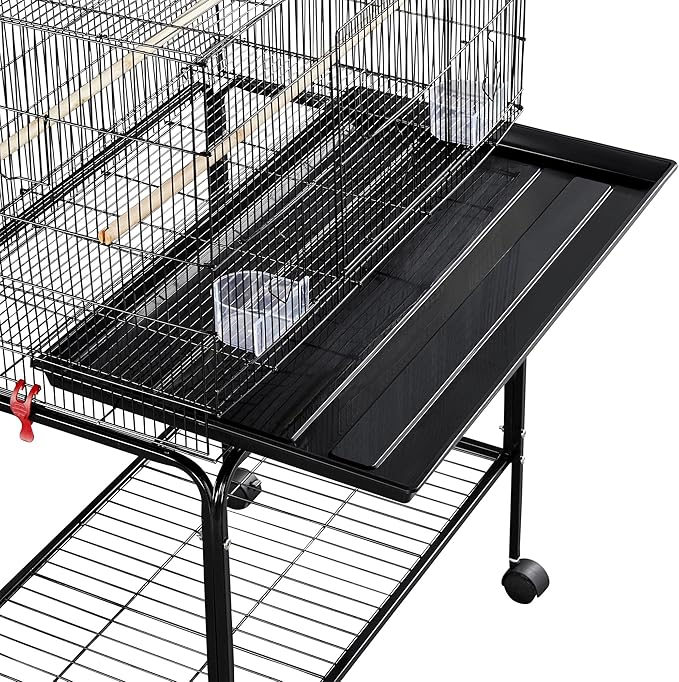 Yaheetech 47-inch Rolling Breeding Flight Bird Cages for Parakeets Budgies Finches Cockatiels Conures Lovebirds Canaries Parrots w/Detachable Stand, Black