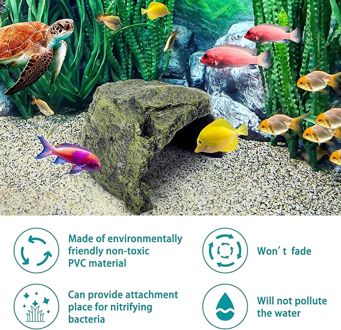 Reptile Rock Hide Cave - World 9.99 Mall Reptile Rock Hide Habitat Decoration|Natural,Non-Toxic, Made of Resin | Hideout for Small Lizards, Turtles, Reptiles, Amphibians,Fish