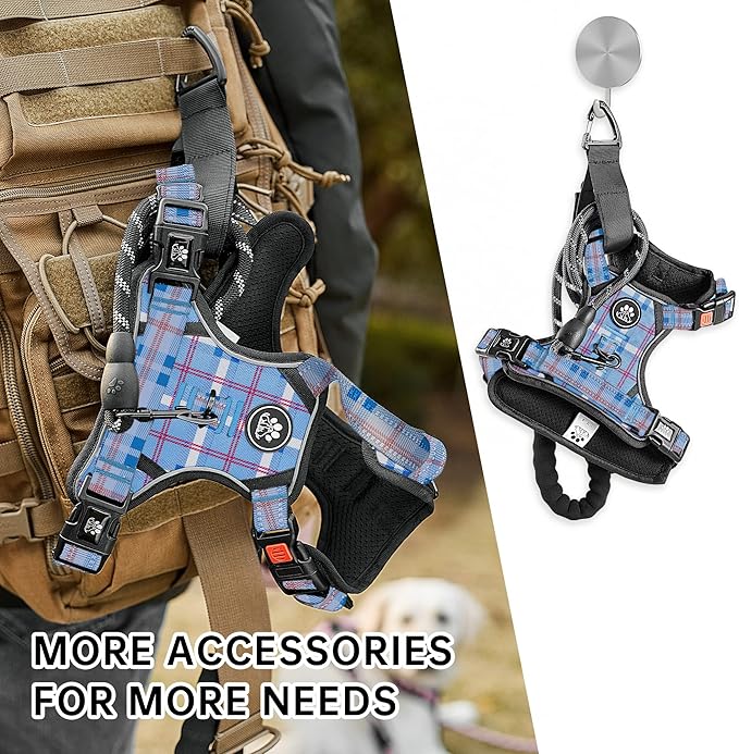 NESTROAD No Pull Dog Harness with Leash, Reflective No Choke Pet Vest Harness,Adjustable Soft Padded Dog Harness with Easy Control Handle for Large Dogs(Checkered Blue,X-Large)