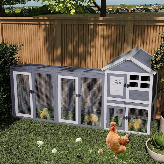 GEGURI Large Rabbit Hutch Indoor Outdoor Chicken Coop Wooden Bunny Cage with Waterproof Roof