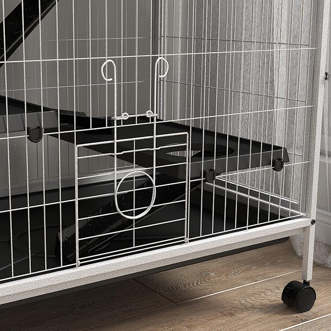 PawHut Metal Small Animal Cage, 5-Tiers Rolling Big Ferret Cage with Hammock, Removable Tray, for Chinchilla, Sugar Glider, White