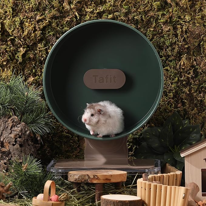 Silent Hamster Wheel 8.7 Inch Dual-Bearings Small Animals Quiet Running Exercise Wheels, Height Adjustable for Dwarf Hamsters, Gerbils, Mice, Hedgehog, or Other Small Pets, Avocado Green