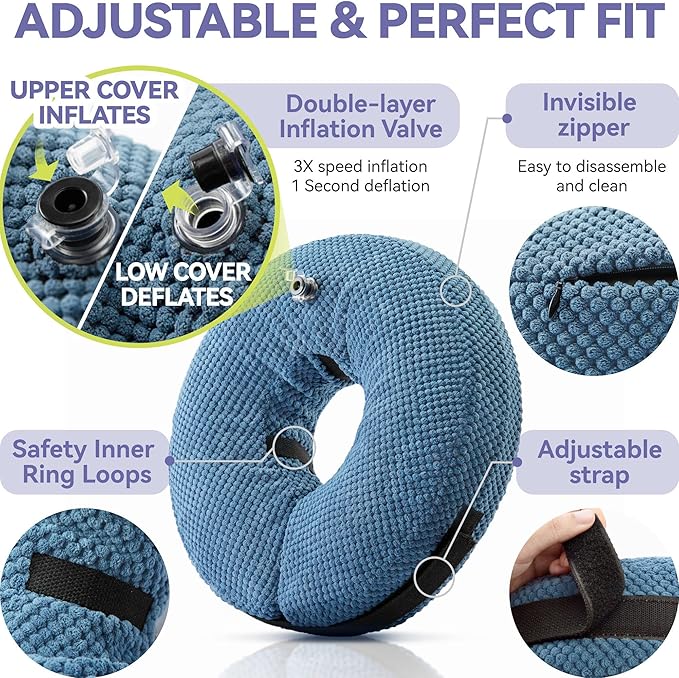 Inflatable Dog Cone Collar - Dog Neck Donut Cone Collar Alternative After Surgery - Soft Cone for Large Medium Small Dogs Cats - Alternative Recovery E Collar (Blue, L)