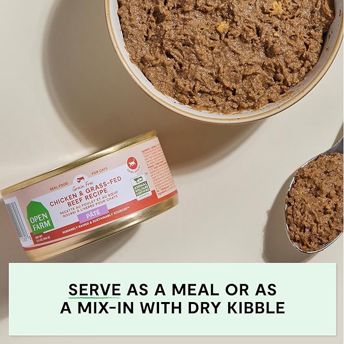 Open Farm Canned Cat Food, Paté for Complete & Balanced Nutrition, Grain-Free and Legume-Free Wet Cat Food, Chicken & Beef Recipe, 2.8oz Cans (Case of 18)