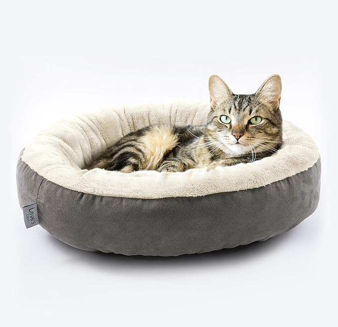 Love's cabin Round Donut Cat and Dog Cushion Bed, 20in Bed for Cats or Small Dogs, Anti-Slip & Water-Resistant Bottom, Super Soft Durable Fabric Pet Beds, Washable Luxury Cat & Dog Bed Gray