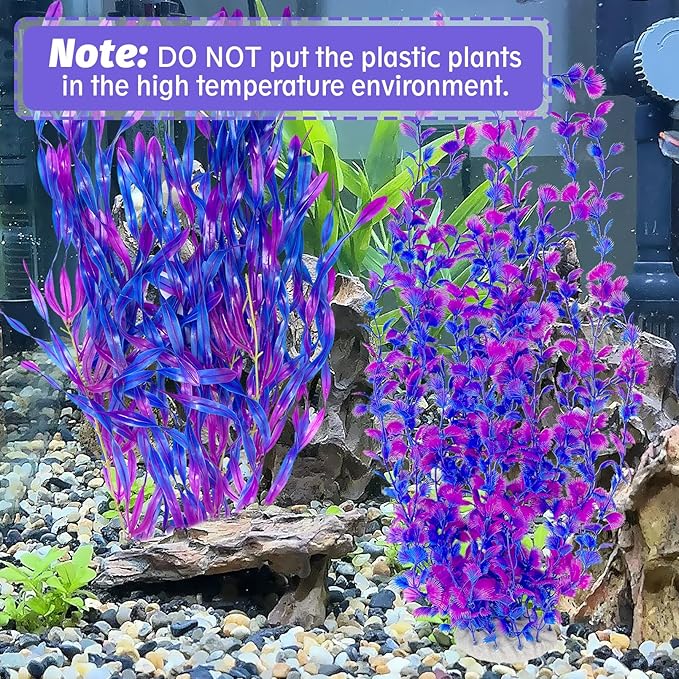 Hamiledyi Tall Aquarium Plants 23 Inches - Fish Tank Decorations, Artificial Green Water Plants Grass Cluster, Soft Plastic Fake Decor 2PCS(Purple Style C)