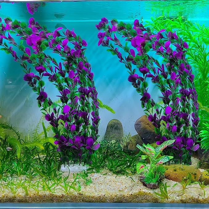 20.47 Inch Tall Aquarium Plants – Large Lifelike Artificial Fish Tank Decorations, 2 Pcs Fish Tank Plants Plastic,Durable & Safe for Freshwater/Saltwater Aquariums (Purple (Style C))