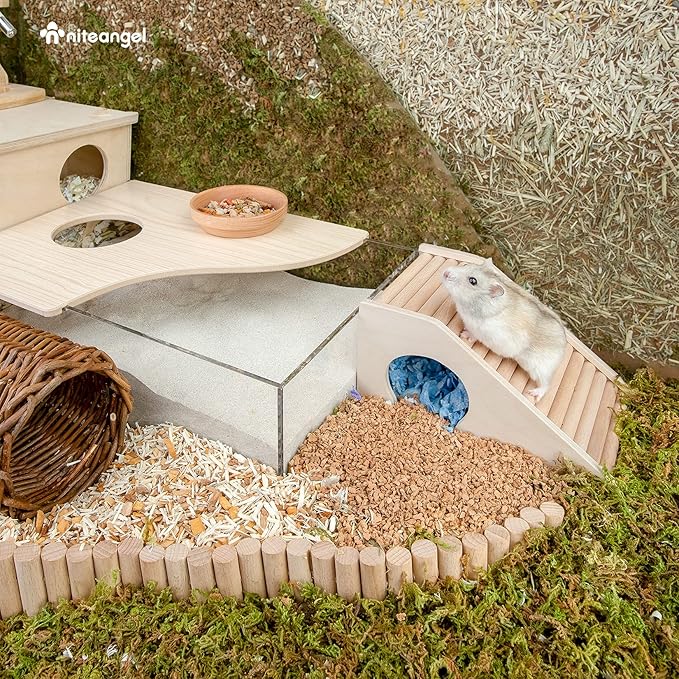 Niteangel Hamster House w/Climbing Ladder for Hamsters Gerbils Mice or Similar-Sized Pets (Trapezium-Shaped Hamster Hut)