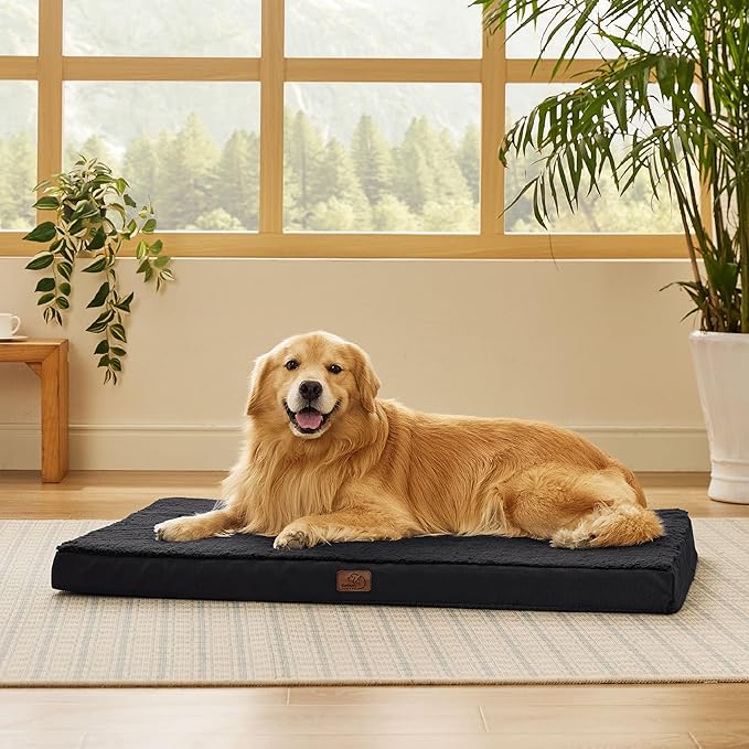Bedsure XL Dog Beds Large Sized Dog -Orthopedic Flat Extra Large Pet Beds with Removable Washable Cover, Egg Crate Foam Mat, Suitable for Pet Up to 100 lbs