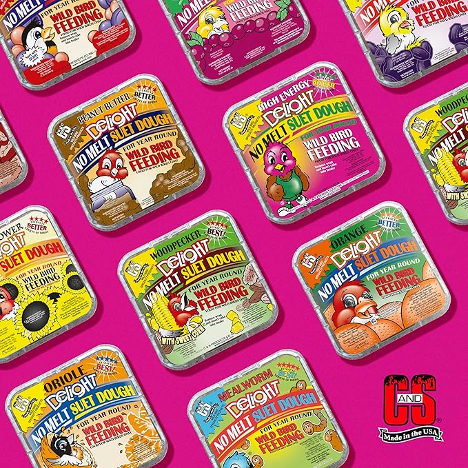 C&S High Energy Delight No Melt Suet Dough, Suet Cakes for Wild Birds, 11 Ounces, Pack of 8