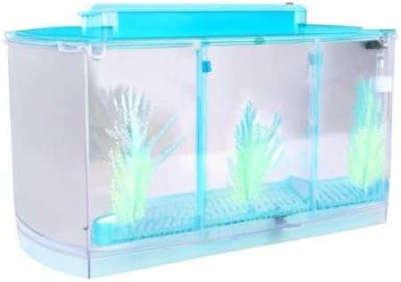 Betta Fish Tank, Adjustable Light Isolation Acrylic Small Aquarium with LED Light, Small Fish Tank Starter Kit, Beta Fish Tank with Water Change Valve for Office Home Room Decor (Blue)