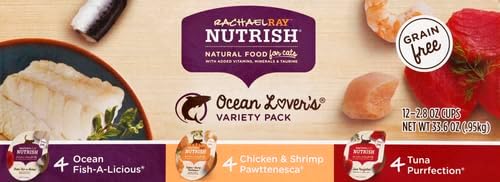 Rachael Ray Nutrish Natural Wet Cat Food, Ocean Lovers Variety Pack, 2.8 Ounce Cup (Pack of 12), Grain Free