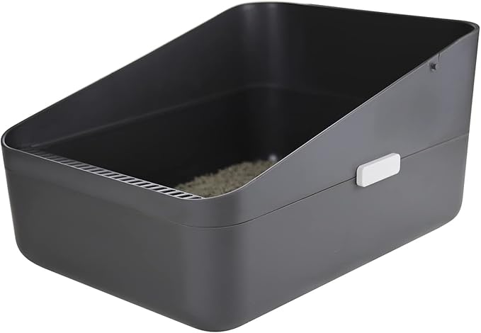 Sfozstra Cats Litter Box Low: Open Sifting Design -Tracking Space Saving - Grey Small Litter Box for Kittens up to 8 lbs