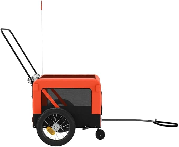 Tidyard Pet Bike Trailer Orange and Black Oxford Fabric and Iron Pet Bicycle Carrier, Animal Bike Stroller for Cat, Puppy, Dog, Outdoor, Travel Style C