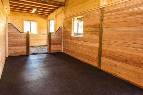 American Floor Mats - Heavy Duty, 2' x 2' Horse Stall Tiles for Horse Stables - 3/4" Thick, Durable Rubber Flooring - Solid Black 6' x 8' Set - (12 Tiles Total)