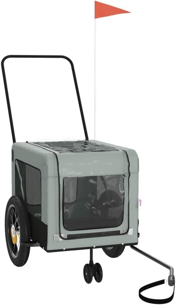Tidyard Pet Bike Trailer Gray and Black Oxford Fabric and Iron Pet Bicycle Carrier, Animal Bike Stroller for Cat, Puppy, Dog, Outdoor, Travel Style C