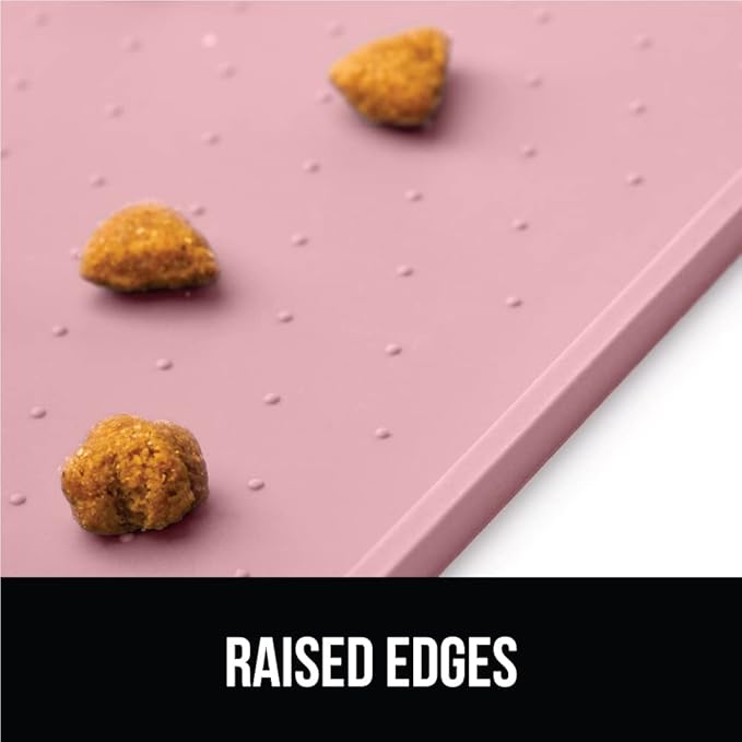 GORILLA GRIP 100% Waterproof Raised Edge BPA Free Silicone Pet Feeding Mat, Dog Cat Food Mats Contain Spills Protects Floors, Placemats for Cats and Dogs Water Bowl, Pets Accessories 16x10, Pink