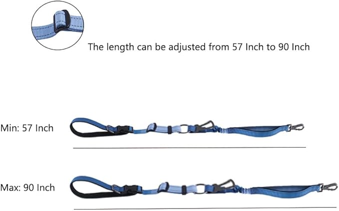 Hands Free Dog Leash for Large Medium Dogs Heavy Duty Bungee Reflective Adjustable Waist Leashes for Walking Running with Car Buckle 4-6FT (Blue)