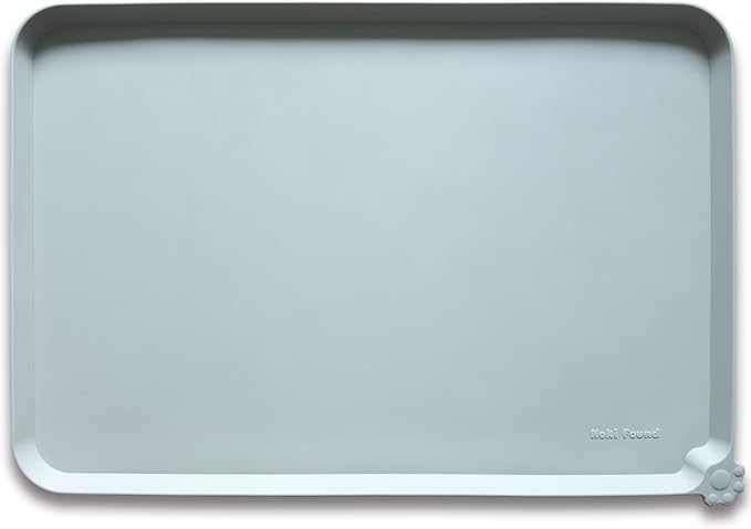 Hoki Found XX-Large Silicone Pet Food Mats Tray - Non Slip Pet Dog Cat Bowl Mats Placemat - Pet Water Mats for Carpet -Dog Pet Cat Feeding Mat - Waterproof Dog Cat Food Mats -Battleship