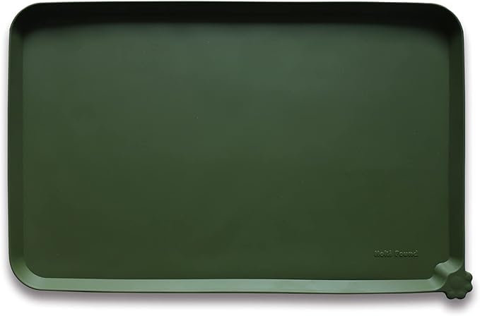 Hoki Found XX-Large Silicone Pet Feeding Mats - Non Slip Cat Dog Bowl Mats - Waterproof for Carpet - Dark Olive