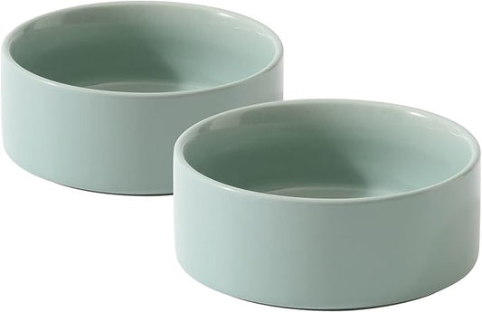 Ceramic Set of 2 Dog Bowls, Food and Water Bowls for Dogs, Puppy, 2pcs Dog Dishes, Pet Feeder(6inch, 2 x Light Green Bowls)