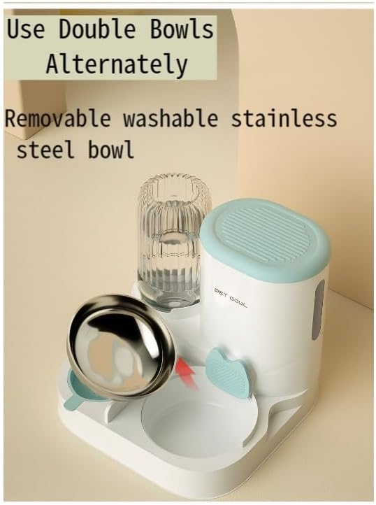 Automatic Cat Feeder & Water Dispenser - Dual Container for Dry/Wet Food, Two-in-One Upgraded Gravity Feeder and Water Dispenser Combo Set for Cats and Dogs.(Yellow)