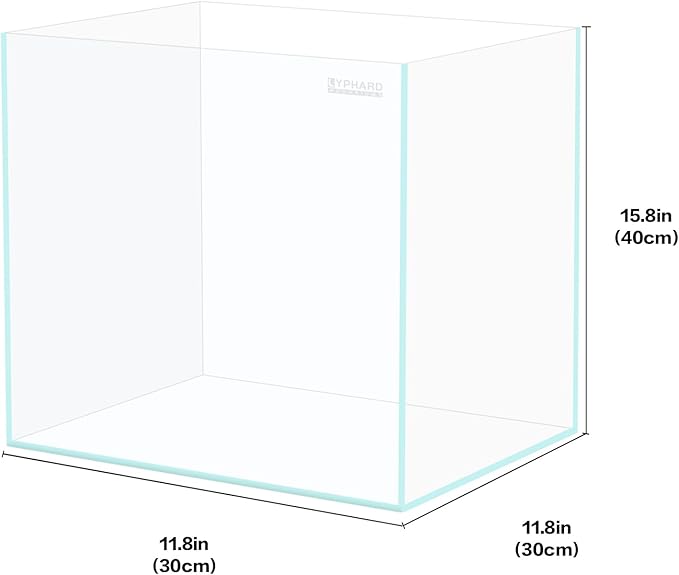 Tall Rimless Aquarium 9.5 Gallon, Ultra Clear Low Iron Small Fish Tank for Betta, L11.8×W11.8×H15.8 Glass Thickness 5mm with EVA Foam Leveling Mat