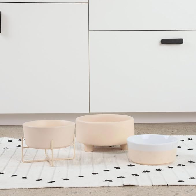 Waggo Uplift Ceramic Dog Bowl for Small Medium and Large Breeds - Heavyweight and Durable Pet Food and Water Dish Crock, Dishwasher Safe, Modern, Elevated Feeder (Buttercream, Large)