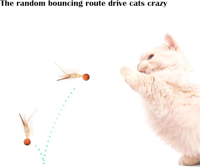 Cat Toy Balls, 5 PCS Colorful Feather Bouncy Balls for Cats No Noise Interactive Kitten Toys Cat Exercise Ball, Safe for Your Kitty (B)