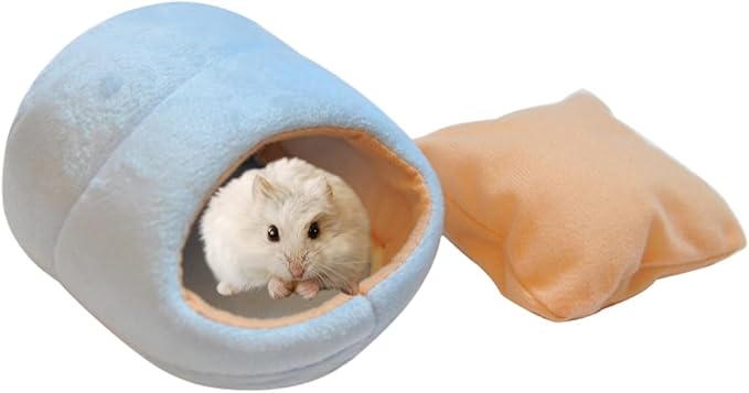Rat Hamster House Bed Winter Warm Small Pet Squirrel Hedgehog Chinchilla Rabbit Guinea Pig Bed House Cage Nest Hamster Accessories (Blue,Large)