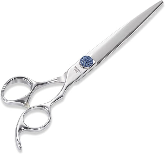 7'' Dog Grooming Scissors CNC 440C Blades Sharp and Durable Polished Straight Dog Shears with Blue Diamond Adustable Screws Easy to Use for Groomer and Home User