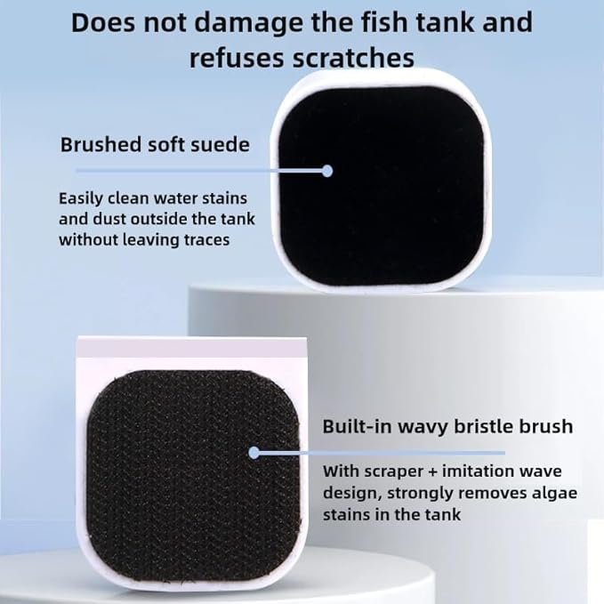 Mini Magnetic Aquarium Brush with Scraper Blade - Fish Tank Dirt Remover for Small Glass/Acrylic Tanks, Safe for Betta & Shrimp (5-20 Gallon) (Large with Scraper)