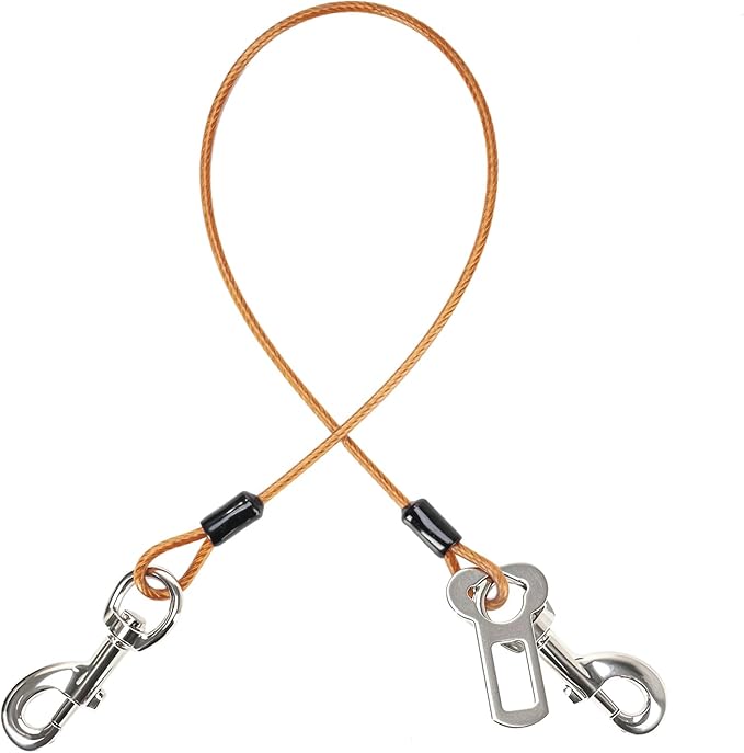 Dog Seat Belt Harness for Car,Dog Seatbelt of Coated Wire Leash Safety Restraint,No Chew Tether Cable Vehicle,Double Clips & Latch (Orange, 32 inch/80 CM)