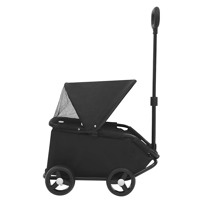 Small Dog Stroller, Pe4-Wheel Portable Dog & Cat Stroller with Semi-Open Design, Foldable Pet Cart with Canopy for Small Dogs or Cats Weighing Less Than 15.43 Pounds (Black)