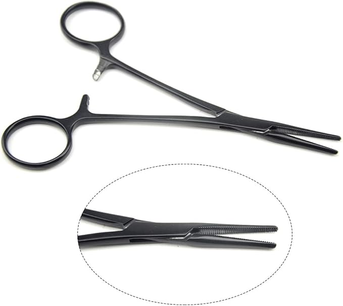 LILYS PET Pet Colourful Stainless Steel Hemostat Hemostatic Forcep,Pet Ear Hair Pull Forcep,Bend head and Straight head kit (Black, 14cm)