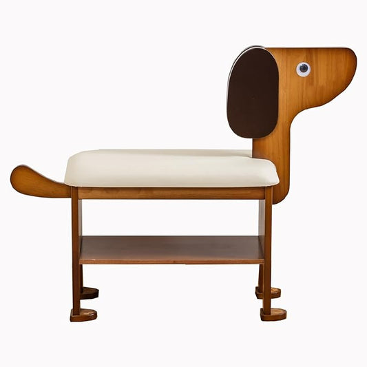 latifolia Puppy Shoe Bench, 2-Tier Solid Wood Entryway Organizer, Cute Pet-Shaped Shoe Bench for Hallway & Living Room,(23.62 inch)