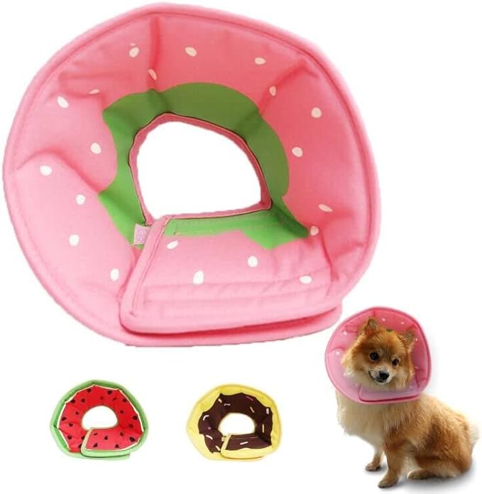 Soft Dog Cone, Lightweight Elizabethan Collar for Dogs, Adjustable Soft Cones for Dogs/Cats to Stop Licking After Surgery, Cute Strawberry Cone of Shame Alternatives for Pets(Small)