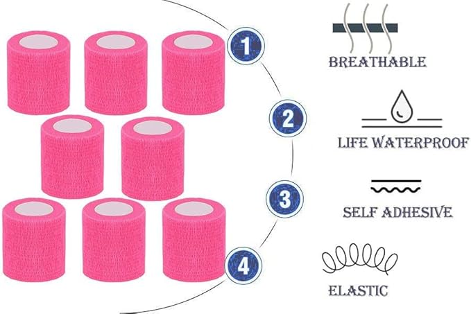 Self Adhesive Bandage Wrap,2 Inch Pink Breathable Elastic Cohesive Bandages, Vet Wrap Sports Tape Bulk for First Aid Supplies, Wrist Sprains Protection
