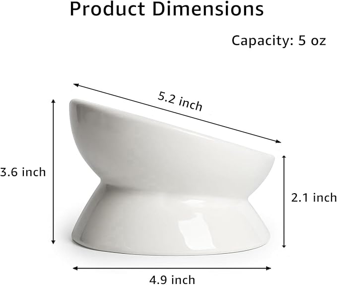 YINGFAN Elevated Cat Bowls, 5oz Ceramic Raised Cat Bowl for Cats/Kittens with Tilted Design, Porcelain Cats Feeding Dishes for Food/Water, Anti Vomit, Microwave & Dishwasher Safe (Light White)