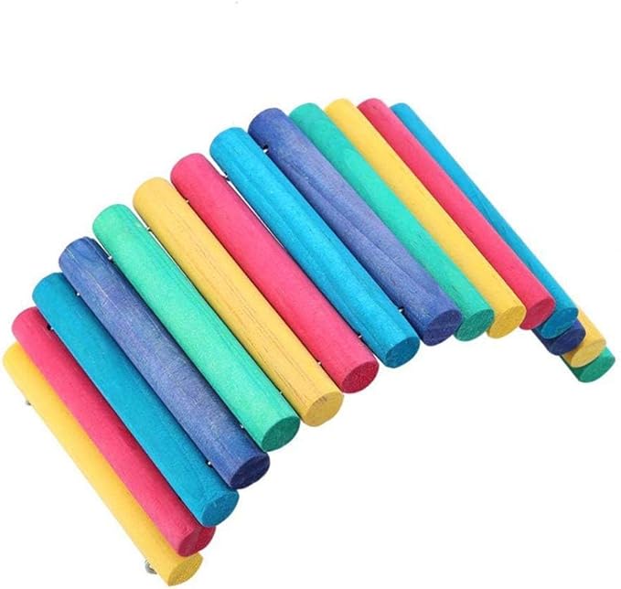 PIVBY 2PCS Wooden Hamster Bridge, Flexible Natural Wooden Ladder Bridge Tunnel Hideout, Hamster cage Accessories for Small Animals Guinea Pig, Rat, Chinchilla, Gerbil, Mice, Mouse (Colorful)