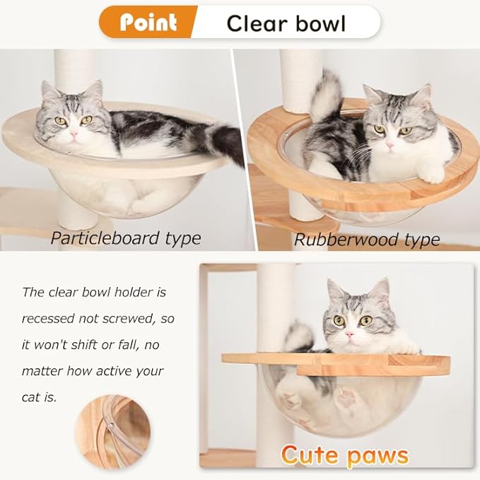 Wooden Cat Tree for Large Cats, Modern Multi-Level Condo with Natural Wood, Indoor Cat Furniture for Medium and Big Pets (Cream Y909S)