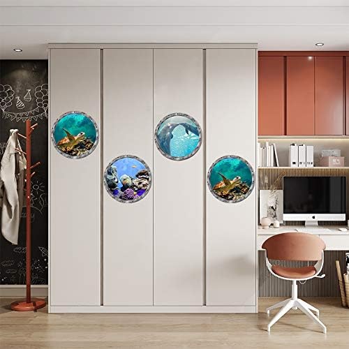 Under The Sea Nature Scenery Ocean Animals World Includ Sea Turtles Dolphins Coral 3 Pcs Removable 3D Wall Decals Peel and Stick Vinyl Stickers for Bathroom and Bedroom, Furniture,Home Decor