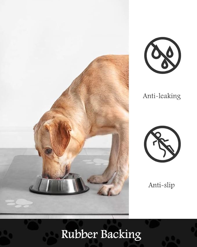 Pet Feeding Mat-Absorbent Dog Mat for Food and Water Bowl-No Stains Quick Dry Water Dispenser Mat-Dog Accessories Pet Supplies-Bowl for Messy Drinkers（LIGHTGREY,23"x34"