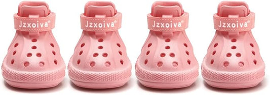 JZXOIVA Dog Shoes for Hot Pavement, Dog Booties for Large Dogs, Breathable Dog Boots & Paw Protectors, Adjustable Non-Slip Dog Rain Booties, Waterproof Pets Sandals for Beach Pink Size 7