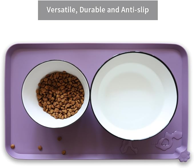 Hoki Found Silicone Pet Food Mats Tray - High-Lips Pet Dog Cat Bowl Mats - Pet Feeding Mat - Waterproof Dog Cat Food Mats -Pet Water Mats for Floors - Amethyst
