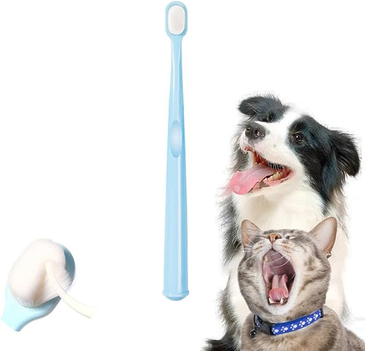 Cat Toothbrush, Soft Small Dog Dental Toothbrush Silicone, Easy Teeth Cleaning Head, Pet Deep Clean Dense Brush, Safe and Effective Oral Care, Brush Away Bad Breath, Easy to Handle, Blue