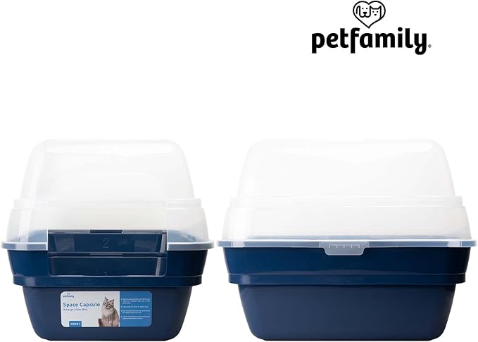 Petfamily Cat Litter Box, Large Foldable Jumbo Hooded Cat Litter Box with Transparent Lid (Navy Blue)
