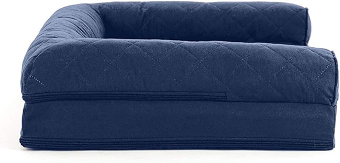 Furhaven Orthopedic Dog Bed for Medium/Small Dogs w/ Removable Bolsters & Washable Cover, For Dogs Up to 35 lbs - Quilted Sofa - Navy (Blue), Medium