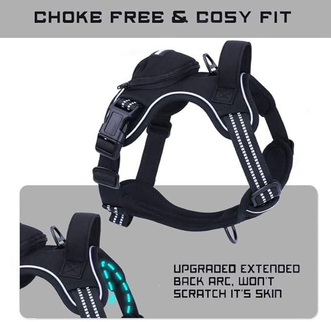 No Pull Dog Harness for Medium Dogs, Adjustable No Choke Pet Vest with Dog Leash Fit Smart Reflective Pet Walking Harness for Training Easy Control Soft Handle Black S